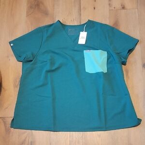 NWT FIGS Catarina One Pocket Scrub Top  Green PO 4173 Short Sleeve 4XL Nurse